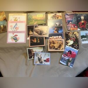 Lot of 39 Cards and 28 White Envelopes Animals Floral Christmas Dogs Cats Birds